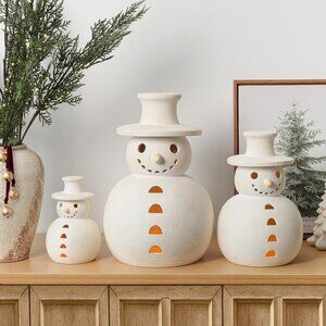 1 Pack Handmade White Clay Winter Holiday Rustic Unique Decor Snowman Figurines